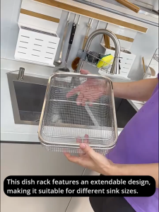 Stainless Steel Extendable Sink Basket - Adjustable Over-Sink Strainer for Veggie Washing Dish Draining Dish Drying Rack