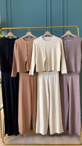 SET7199 Story Slit Longsleeve Top n Pants Knit Set