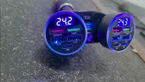 6 in 1 Car Charger Super Fast Charging with Voltmeter Display Multi Port USB Car Charger Adapter for Mobile Phone Tablet