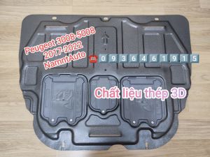 Chắn bùn gầm động cơ cho Peugeot 3008-5008 Chất liệu thép chịu lực dày 14mm dập 3D. Chất liệu nhựa cao cấp Polymer Alloy Steel dày 5 mm chịu lực chịu hơi nhiệt chịu va chạm.