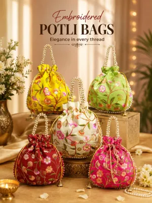 Ethnic Rajasthani Jute Potli Bag Bridal Gift Purse Traditional Silk Handbag for Women Indian Wedding Favor Random Color - Embroidered Potli Bags Elegance in every thread. Return Gift