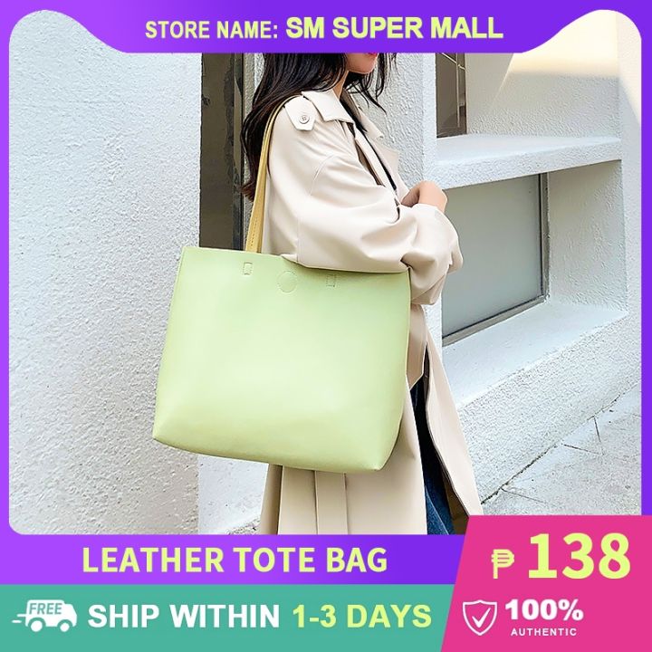 Korean Style】Soft Leather Tote Bags Fashion Casual Aesthetic for