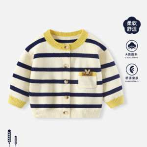 เสื้อสเวตเตอร์ผ้าฝ้ายถักสำหรับเด็กชาย ฤดูใบไม้ผลิและฤดูใบไม้ร่วง เสื้อคลุมกันหนาวแบบสวมหัว ปกติ แขนยาว คอกลม สีพื้น เสื้อผ้าเด็กชาย