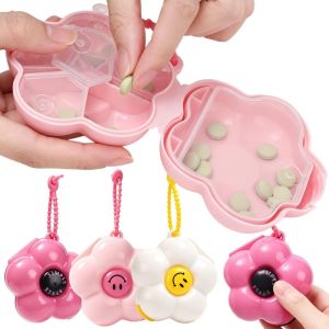 3pcs Travel Medication Box / Mini Flower Design Pill Organizer / Multi-grid Separated Storage Case / Portable Sundries Holder with Lanyard