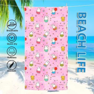 Miffy | CUTE Pink M-MiffyS Towel Textile Bathrobe Beach Quick-Drying Lightweight Portable Camping Swim Pool Travel