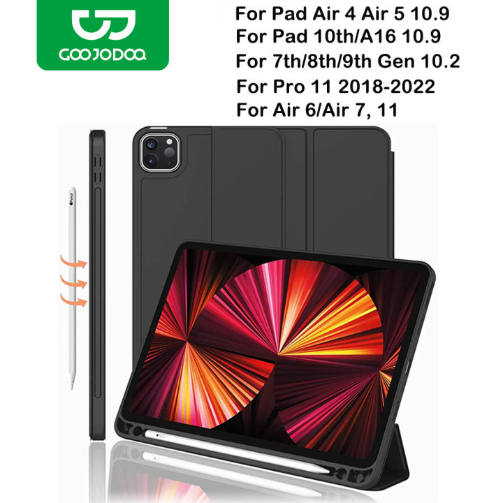 GOOJODOQ for iPad Case with Pencil Holder for iPad Air 4 5 Pro 11 10th A16 9th 8th 7th 10.2 Cover Auto Sleep/Wake Up
