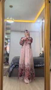 SET BUNGA HIJAB TERLARIS GAMIS SET HIJAB TERBARU GAMIS SYARI MUSLIMAH KEKINIAN DRESS CERUTY BABYDOL PREMIUM