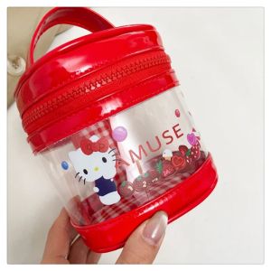 Sanrio Hello Kitty Transparent Bucket Storage Bag Cosmetic Bag Lipstick Bags Outdoor Fashion Bags Y2k Girl Accessories Gift