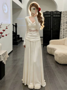 SENWA | Elegant Lace White Dress Autumn Winter New Style