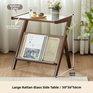 ZHUTING | Japanese Woven Bedroom Nightstand Storage Shelf Wooden Bedside Table