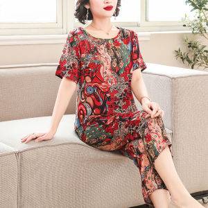 Bộ Đồ Ngủ Lụa Cotton Cho Phụ Nữ Trung Niên Và Cao Tuổi Có Thể Mặc Ngoài Trời Bộ Đồ Ngủ Cotton Pha Trộn Thời Trang Mùa Hè Thường Ngày