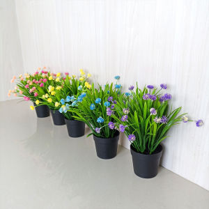 Azgalery PBP182 Tanaman Hias Pot Bunga Plastik Ornamen Artifical Flower Dekorasi Meja Ruangan COD