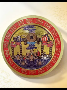 CARRISWERTE Mountain Sea Town Feng Shui Plaque 8cm Self Adhesive Tai Chi Bagua Sticker for Main Door Window Home Store Lucky Decoration