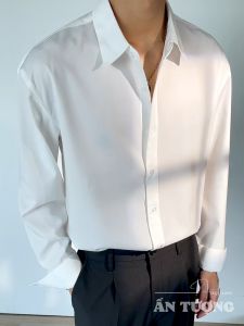 Áo sơ mi nam trơn vải Lụa mẫu áo mặc hàng ngày phong cách Hongkong xưa SM001