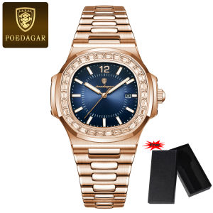 Poedagar นาฬิกาข้อมือชายนาฬิกาข้อมือแฟชั่นสำหรับผู้ชายเป็นทางการสุดหรูกันน้ำเรืองแสงนาฬิกาข้อมือควอตซ์สายเหล็กสแตนเลสคุณภาพสูงนาฬิกาสำหรับผู้ชาย918G + กล่องนาฬิกา