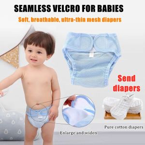 Baby Soft Washable Mesh Diaper Breathable Reusable Nappy Baby Training Pants For Toddlers Diaper Pad Reuse Diaper Pads Cloth Diaper Absorbent Pad Diapers Baby Washable Diaper Reusable Diaper Newborn Baby Adjustable Washable Reusable Cloth Diaper
