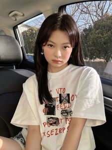 Summer Heavyweight Pure Cotton plus Size Short Sleeve Womens T-shirt Loose Hong Kong Style Retro White Shoulder Top