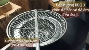 Bếp nướng BBQ dùng than hoa làm  bằng inox 304 không rỉ đường kính 32cm có 3 chân