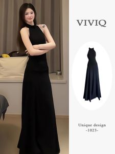 Luxury Lightweight Womens Two-Piece Set: Summer Chic Collared Dress with Necklace and Long Slimming Skirt Ideal for Birthday Parties