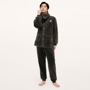 HLA | ชุดนอนแขนยาวผู้ชายฤดูใบไม้ร่วงปี 2025 คอกลมสไตล์เบสบอล ผ้าโพลีเอสเตอร์ ปกติ แขนยาว 2 ชิ้น ขายส่ง ขายส่ง