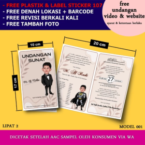 Undangan Sunat 17x20 (Isi 100 Pcs): Desain Lipat & Tambah Foto Anak