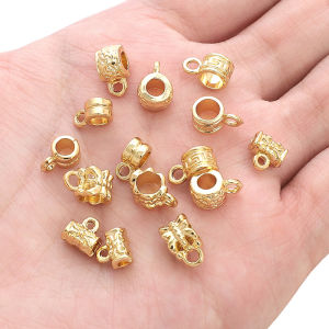 14K Gold Plated Bail Beads DIY Bracelet Necklace Pendant Charm Holder Spacer Connector Tube Bails Cord Bails For DIY Jewelry Making