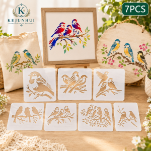7Pcs Hummingbird Stencils Reusable PET DIY Painting Templates Bird Tree Branch for Card Making Wall Fabric Furniture Crafts