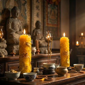 Combo Nến Đôi Trụ Rồng Vivian Vus Candles 6.5x20cm Nhiều Màu - Lễ Chùa Cúng Bái - Nến Tâm Linh