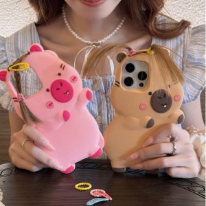 💯【Phone Case】+FREE Shipping 💯 3D Cartoon Bangs Hair Kapibala Suitable For iPhone 15 14 13 12 Pro Max 14 15 Plus 11 Phone Back Cover Silicone Protective Case Soft Shell