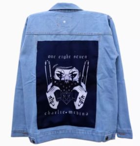 Jaket Jeans Pria Sablon Printing Jacket Denim Gambar Belakang M.L.XL.XXL.XXXL.Gambar Random