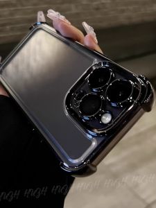 Full Cover Acrylic iPhone Case with Built-In Lens Film for Apple 16 15Promax 14Pro 17 Airbag 13 Plated Transparent IP12Pro plus Mens Simple Design