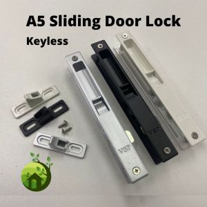 A5 Sliding Door Lock without Key / Sliding Door Hardware 25mm Silver/Black/White Color PINTU SLIDING KACA A5 DIY Home Improvement