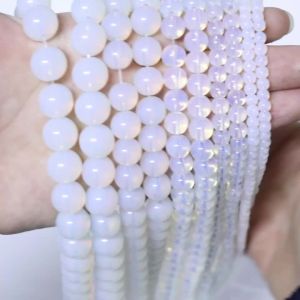 Natural Stone White Opal Stone Beads DIY Bracelet Earrings Round Spacer Beads Accessories for Jewelry Making 15 4/6/8/10/12mm