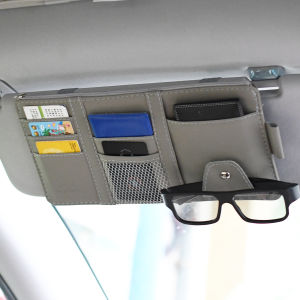 Car Glasses Storage PU Leather Multi-Function Sun Visor Point Organizer Storage Pocket Auto Sunglasses Holder Cards Organizer