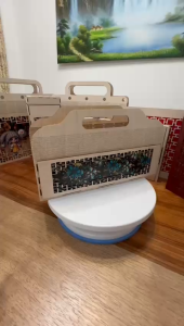 Wooden Gift Packaging Bag Box with Handle – Blue Floral Design | HL Makes | 32x10x16.5cm - FB25-43