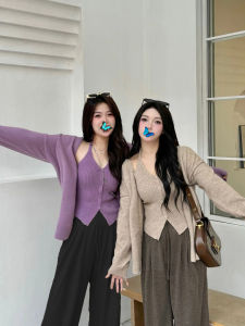 เสื้อคาร์ดิแกนถักแขนยาวทรงหลวมสำหรับผู้หญิงไซส์ใหญ่ ฤดูใบไม้ผลิ 2025 เสื้อคลุมกันหนาวแบบมีเข็มขัด กระโปรงทรงเอ ชุดแฟชั่น