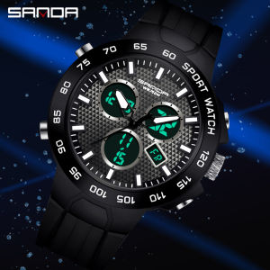 SANDA Top Brand Fashion Mens Digital Quartz Dual Display Watches Men Waterproof Complete Calendar Chrono Sports Wristwatch