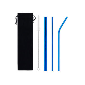 Reusable Drinking Straw 304 Stainless Steel Straws Straight Bent Metal Straw with Cleaner Brush Black Velvet Bag Pouch Wholesale