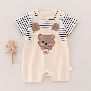 Summer Baby Romper: Casual Versatile Short Sleeve Bear Ear Design Breathable Outdoor Clothes for Crawling Babies and Toddlers