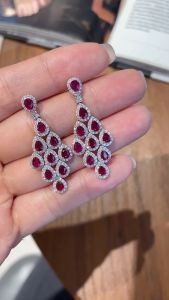 Montagne Jewelry 18k Pure White Gold earring for women Diamond Inset Elegant Design Fine Jewellery Natural 2.36 Carat Ruby Stud Earrings