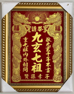 Cửu Huyền Thất Tổ khắc chữ Vàng - chữ Hoa/Nôm - Mẫu Rồng - Cao 48 ngang 38 và cao 45 ngang 35 - nhũ kim sa (Sản Phẩm Thủ Công)