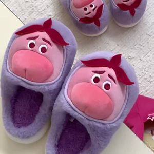 Xixitiao 2024 mới nữ hoạt hình dễ thương Dép Cotton nữ mùa thu và mùa đông giày độn bông dép bằng vải nhung lông ấm áp vui nhộn
