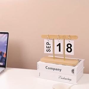 Perpetual Calendar Flip Wooden Calendar Blocks Vintage Wood Block Calendar Home Office Desk Accessories Week Month Date
