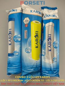 Combo 3 Lõi Lọc Thô 123 KAROFI (Lõi 1 - Lõi 2 Cation - Lõi 3 CTO lưới) Chuyên Dùng Cho Nước Giếng Nước Cứng (Nhiễm Đá Vôi)