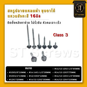 สกรูยิงหลังคาเมทัลชีท Class3 ชุบดาโก้ ปลายแหลมผ่า แหวนสังกะสี 16มิล