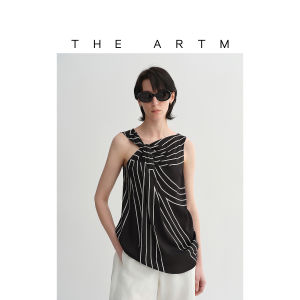 Elastic Silk Twisted Collar Geometric Print Sleeveless Vest