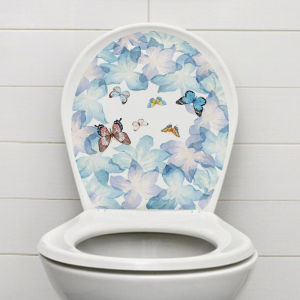 Blue Flower Toilet Cover Sticker Home Decor Waterproof Wall Decal Not Covering Toilet Lid Small Size One Piece per Set