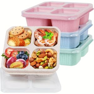 3pcs Bento Snack Boxes with Lid 4-Compartment Reusable No BPA Lunch Box Durable Meal Prep Containers for School Work Travel