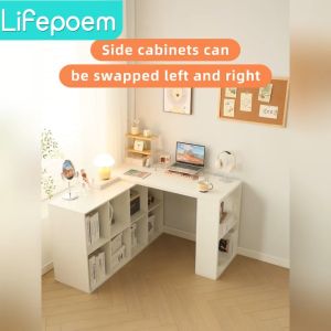 L Shape Study Table Meja Belajar Computer Table Office Table with Side Cabinet Writing Table with Bookshelf Home Office Desk Dressing Table