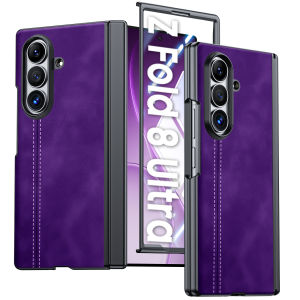 with Hinge Protection HD Protective Film PU Leather Sandblasted PC Shockproof For Galaxy Fold 7/ Fold 8 Ultra Case-Redd
